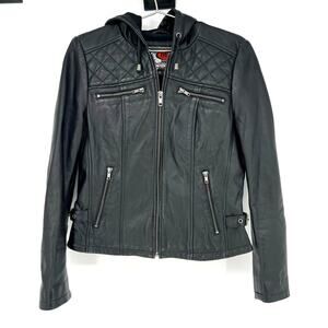 Black Leather Jacket with Quilted Design